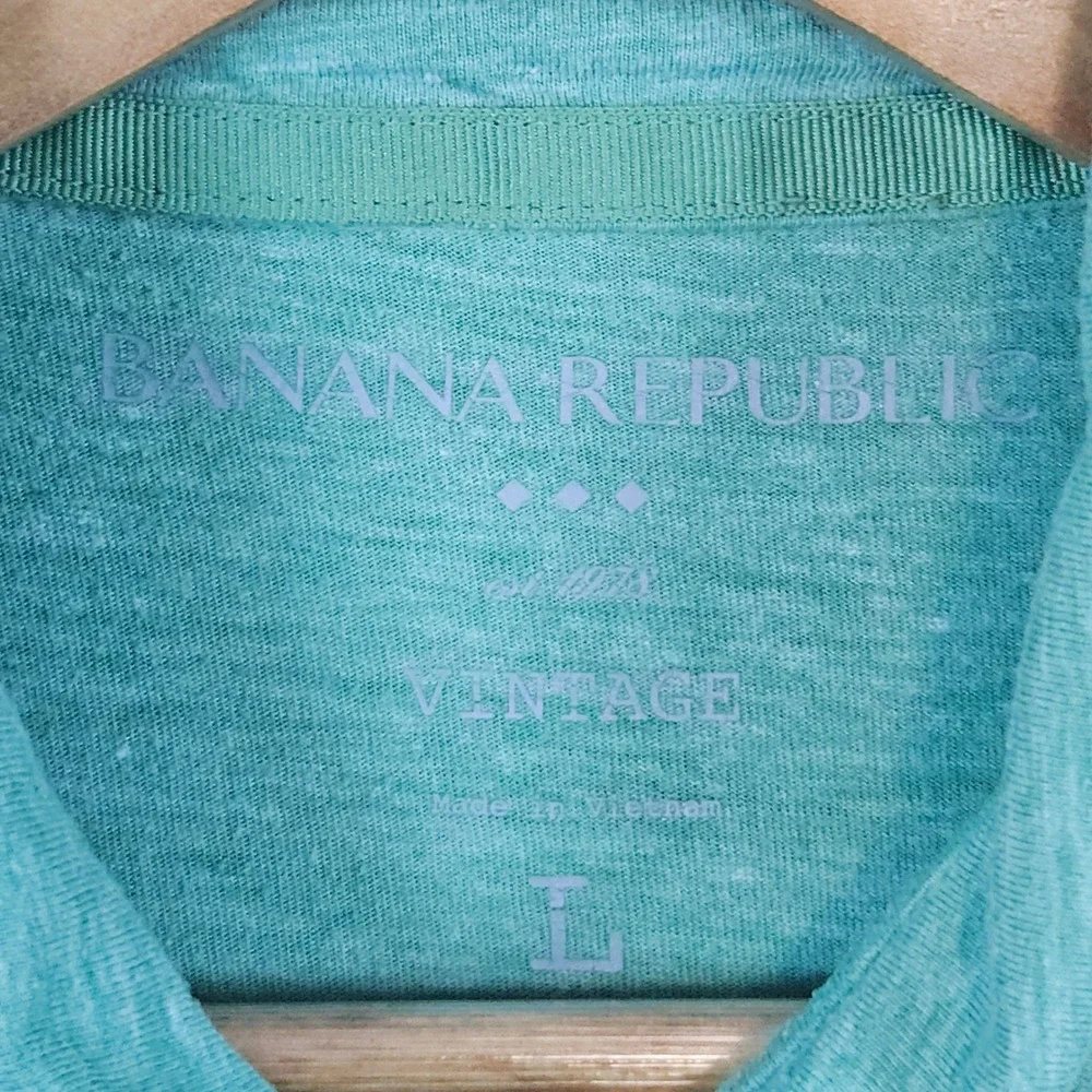 Banana Republic Vintage Men's Heathered Green Polo Shirt Size L Golf Summer HOLE